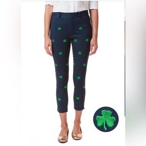 Castaway Ankle Capri Nantucket Navy Pants with Embroidered Green Shamrocks Sz 4